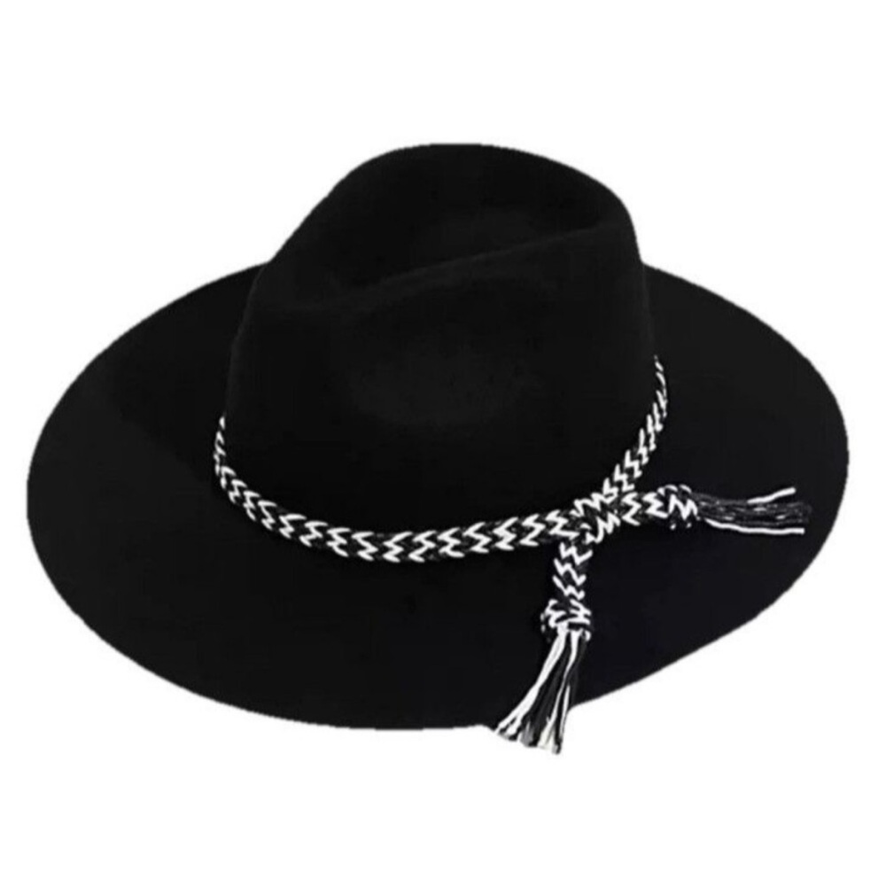 Free People Mossant Paris Wild Heart Braided Black Felt Hat Coachella Fe…